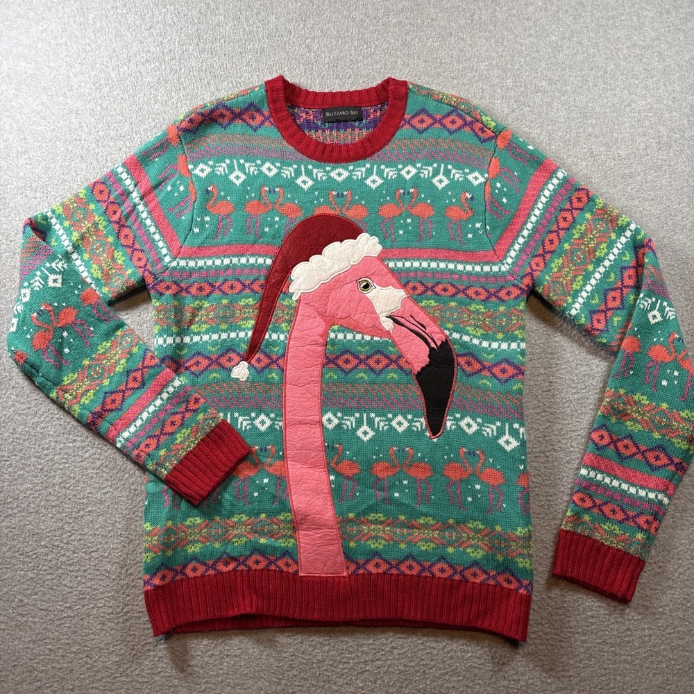 Blizzard Bay Mens Size Medium FLAMINGO UGLY Christmas Holiday Sweater Funny